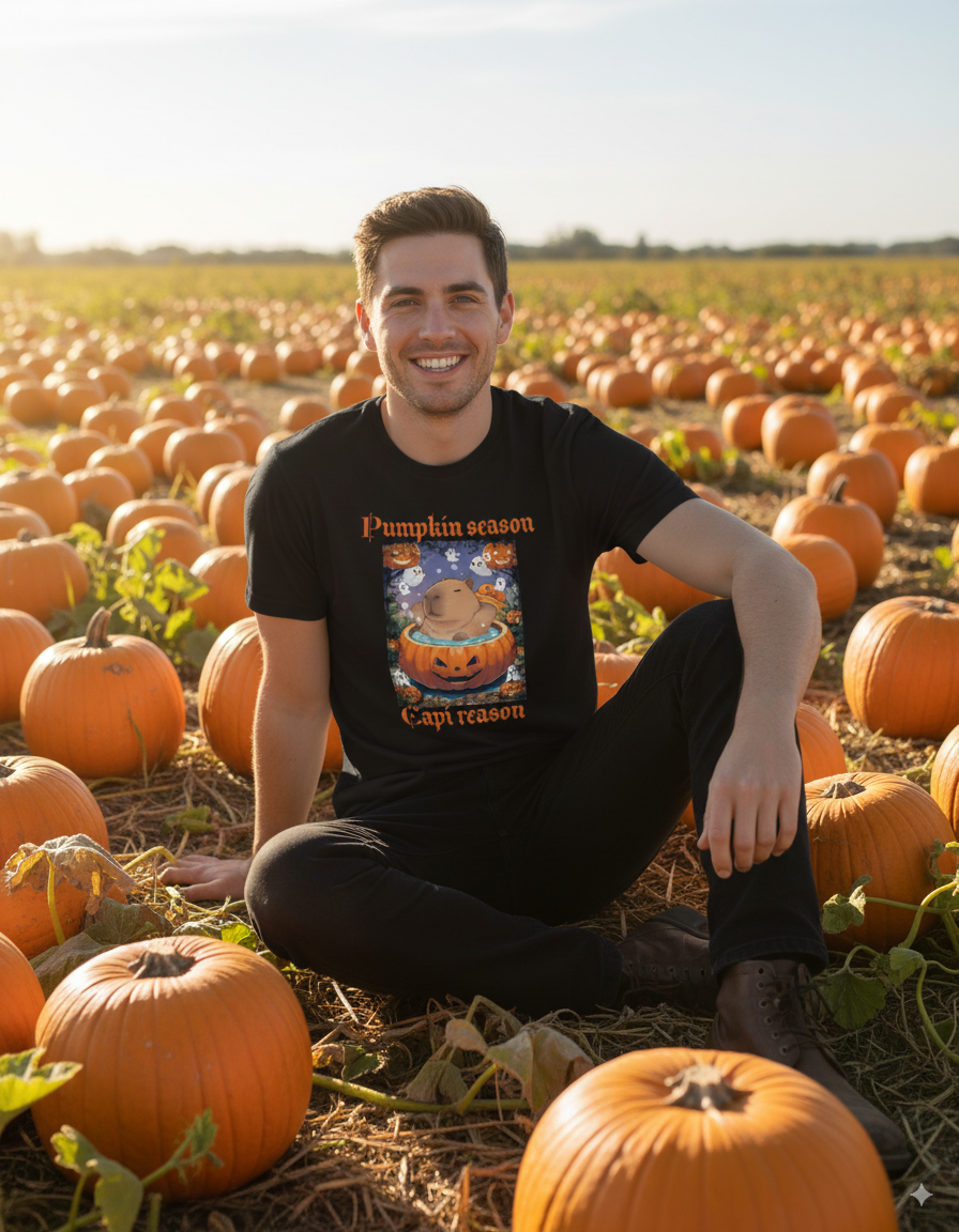Pumpkin Season Funny Capybara T-Shirt – Cute Fall Graphic Tee