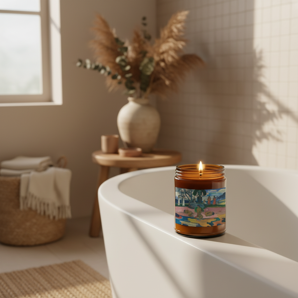 Mahana No Atua Candle Jar – Gauguin Art Print Home Décor 90 0z Amber Jar Candle